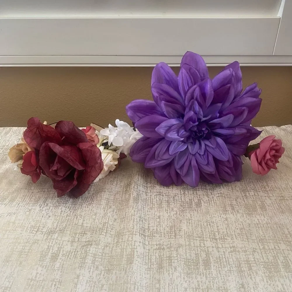 Two Handmade Colorful Floral “Day of the Dead” Dia de Los Muertos Headbands. EUC
